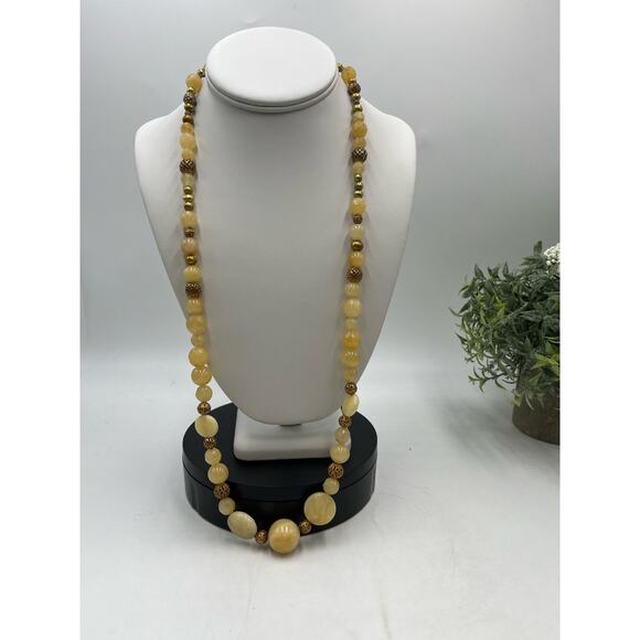 Kendra Scott Vintage Yellow Quartz Stone Graduated Beaded Necklace 925 clasp - Picture 2 of 12